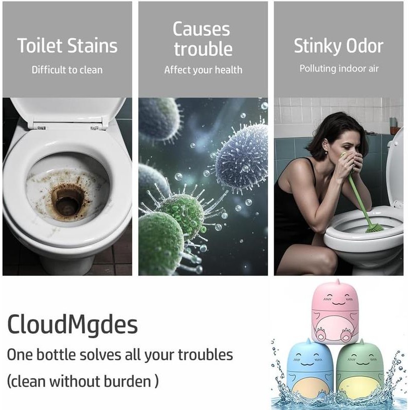 Toilet Bowl Cleaner, Cute Dinosaur-Shaped, Long-Lasting & Automatic，Ocean, Jasmine, Peach