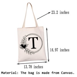 HOLLP Alphabet Shopping Bag A/C/J/K/M/S/T/N/B/L/R Letter Initial Tote Bag (Tote T)