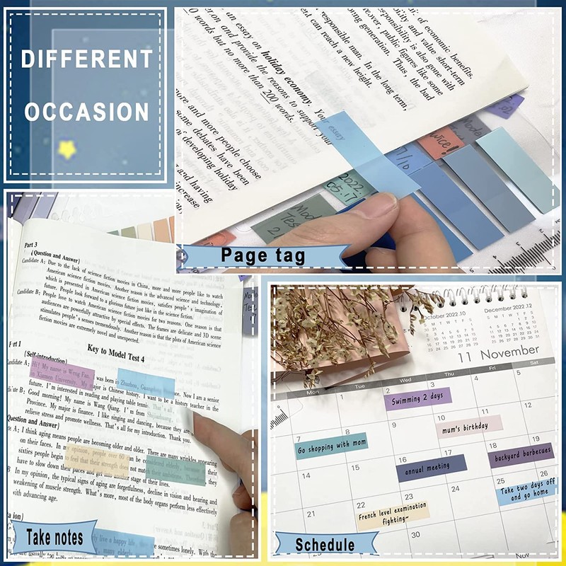 800 Pieces Sticky Tabs, Colored Sticky Index Tabs Writable Page