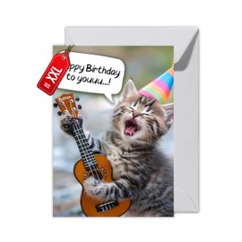 WBdesignz Funny Birthday Card with Envelope - Singing Cat Card Funny Birthday Card (XXL DIN A4, Kitten)