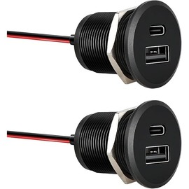 Acegoo RV USB Outlet All-Aluminum Type A + Type C Ports 12V/24V USB Charger, Recessed Mount 24W High-speed Charging Socket, PD3.0 & QC3.0 Fast Charger for Camper Trailer Van Car Boat Golf Cart (2Pcs)