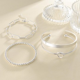 Reoxvo Reoxvo Silver Bracelets for Women Stack Non Tarnish Sterling Silver Plated Charm Bangle Cuff Bracelet Set Jewelry for Women Trendy