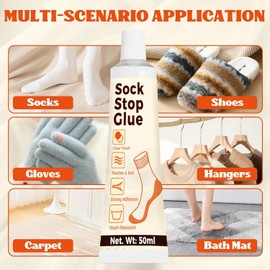 Teenanseen Sock Stop, 2 Pack Transparent Waterproof Sock Glue for Bath Mat, Anti Slip Socks, Carpets, Blankets, Washable Sock Stop Anti Slip Adhesive with Tip Applicator to Enhanced Grip