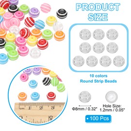 PATIKIL 8mm Round Strip Bead, White and White Acrylic Rainbow Beads Colorful Jewelry DIY Making Beads Supplies for Bracelets Necklaces, 100 Pcs