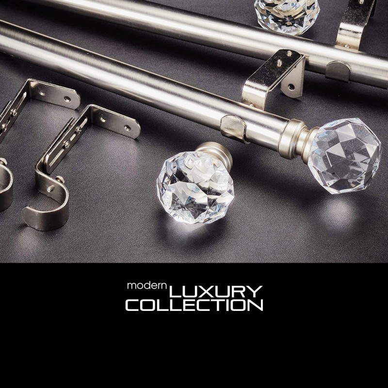 ILAISIHOME Luxury Silver Decorative Single Curtain Rod Set with Crystal-clear