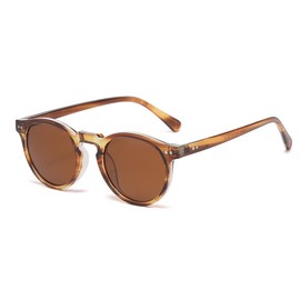 Gleyemor Fashion Polarized Round Sunglasses for Men Women Retro Vintage Acetate Frame Sunglasses (Amber Stripe/Brown)
