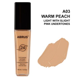 ABRUS Foundation Makeup - Flawless Matte Liquid Foundation for Full Coverage up to 24 Hours (A03 Warm Peach, 30 ml)