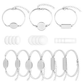 DICOSMETIC 4 Styles Base Bangle Blank Settings 12Pcs Blank Cabochon Bracelet Alloy Curved Bar Link Chain with Flat Rond Oval Rectangle Blanks Bezel Trays Link Bracelet Blanks for Jewelry Making
