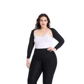 VELISDE Plus Size Arm Compression Shaper Cooling Shawl Arm Sleeves Wrap Slimmer Sleeves for Women Sun Protection Comfortable & Breathable Anti-UV Golf & Outdoor Sports Driving Cooler Shrug (M, Black)