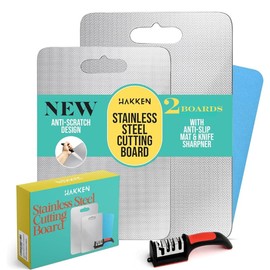 2-Pack 304 Stainless Steel Cutting Boards – Anti-Scratch, Durable & Hygienic Kitchen Boards for Meat, Vegetables, and Food Prep, Easy-to-Clean Surface - HAKKEN