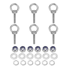 sourcing map Lifting Shoulder Eye Bolt M6 x 30 mm, 304 Stainless Steel Ring Shape Male Thread Eyebolt with Nuts Washers for Engineering Port Marine Hanging Pack of 6