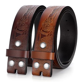 JKEEMI 2 Pack Western Leather Belt without Buckle, Mens Western Belt Cowboy Belts for Men Women Cowgirl Belt for Jeans