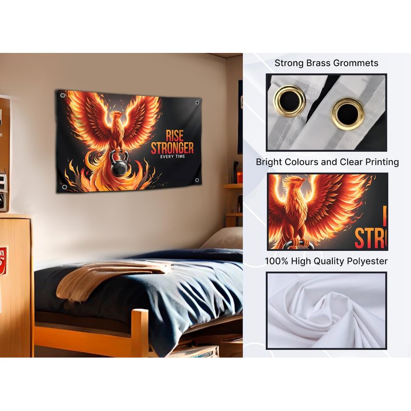 3x5 Feet Motivation Phoenix Quoted Flag "Rise Stronger Every Time"