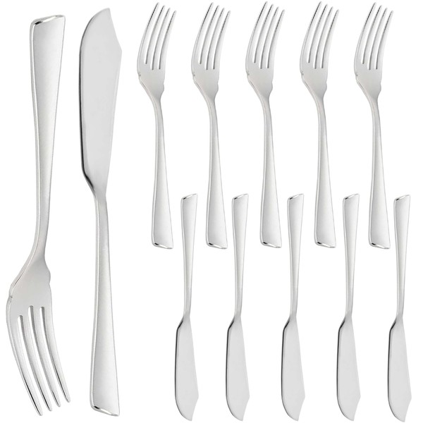 Turnaroundtech Cutlery fish stainless steel polished gloss 12 pcs knife fish fork fish shovel fish