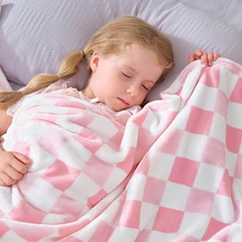 Touchat Touchat Fleece Throw Blankets, Gradient Pink Buffalo Plaid Throw Blanket for Couch Sofa Bed, Soft Warm Fuzzy Cozy Plush Checkered Blanket, Lightweight Farmhouse Decor 50" x 60" (Light Deep pink plaid)