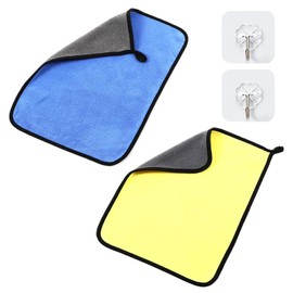 USHXVG 2 Pcs Car Towels, 2 Pcs Clear Hooks, Microfiber Cleaning Cloth, Car Cleaning Wipes, Super Absorbent Plush Cloth For Car Cleaning And Drying