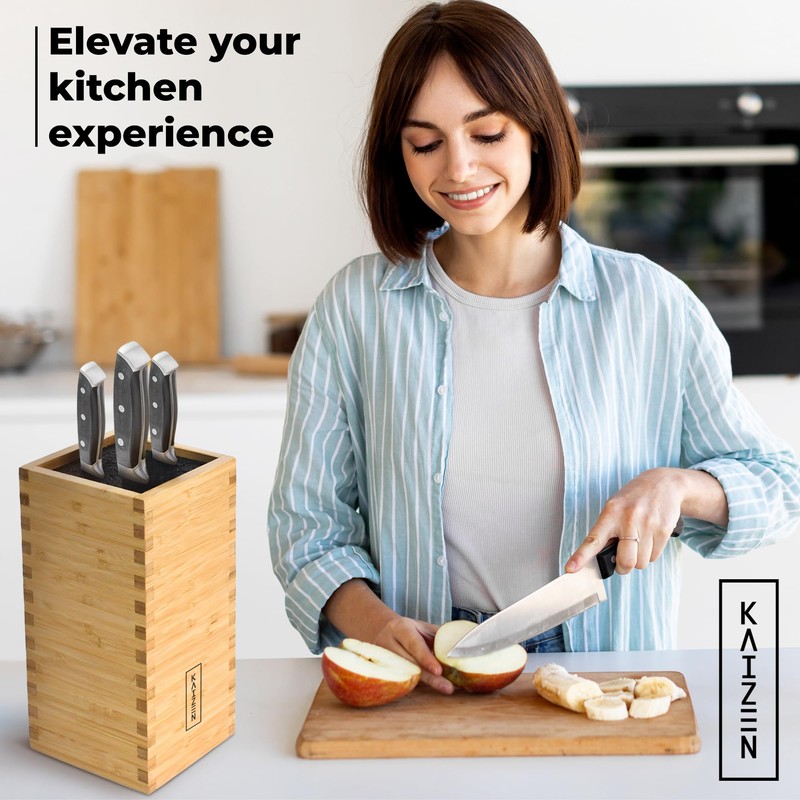 KAIZEN Bamboo Knife Block - Perfectly Sized Universal Knife Holder