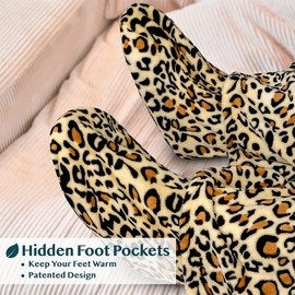PAVILIA Fleece Blanket with Sleeves, Foot Pockets for Women Men Adults, Plush Wearable Blanket Throw Wrap, Warm Snuggle Blanket Robe, Cozy Gift Ideas Wife Mom, Cheetah Print