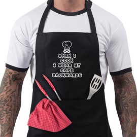 BBQ Aprons for Men, Funny Cooking BBQ Apron in 100% Cotton, Adjustable with 2 Pockets, Birthday, Christmas, Cooking Gifts for dad, chef, husband, him - Wear My Cape - Black