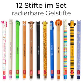 LEGAMI Pen Set [12 Pieces], Erasable Gel Pens with Hippo, Lama, Dino, Cat, Corgi, Shark, Giraffe, Bee, Lion, Rabbit, Unicorn, Teddy