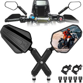 Foldable Motorcycle Mirrors Rearview Mirrors with 7/8" Handlebar Mount M10 M8 Bolt Compatible with ATV Dirt Bike 390 890 Adventure KLX300 250 KLR650 Himalayan 450 CRF300L 250L 1100L XR650L