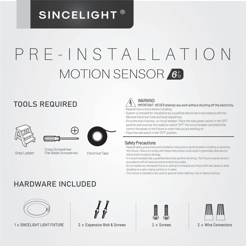 SINCELIGHT PIR Motion Sensor 7W LED Ceiling Light (Φ6'/146mm), Automatically