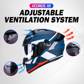 VCOROS Full Face Motorcycle Helmet X9 with Inner Sun Visor DOT Approved Motorbike Moto Street Bike Racing Helmet(Storm Red, L)