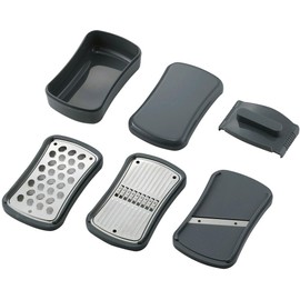 Shimomura Planning 46900 Slicer Set, 3 Types, Palm Size, Made in Japan, Dishwasher Safe, Sharp Sharp, Easy Storage, Compact, Easy to Hold, Includes Holder, Slicing, Julienne, Grater, Living Alone