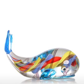 Tooarts Figura de ballena colorida de cristal soplada a mano multicolor