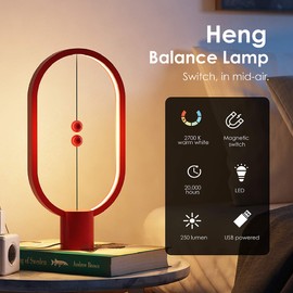 Heng Balance lamp, DesignNest, Allocacoc, Switch on in mid-air, USB Powered LED Table lamp, Warm Eye-Care Designer Desk lamp, Contemporary Soft Light, Office, Home, Dorm, Bedside (Red)