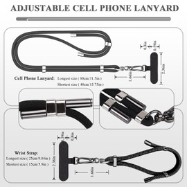 Phone Lanyard - 1 x Adjustable Phone Neck Strap,1 x Wrist Strap,2 x Pads,Universal Crossbody Cell Phone Lanyard for Travel Essentials,Wrist lanyards for Keys,ID Badges,Compatible with Most Smartphones