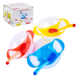 Berry President Baby Bowls with Suction Base, Spill-Proof Lid, Temperature-Sensing Spoon, Binaural Design Bowl for Babies Kids children Toddlers, First Stage Self Feeding (Pack of 3)