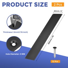 GLOKUUCA 2 Pcs Push Door Plate - 4 x 16 Inches Aluminum Door Push Plate Door Kick Plate,1.5mm (1/16 Inch) Thickness,Metal Door Plate with 12 Screws for Door Interior Exterior (Black)