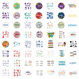 55pcs School Subject Stickers Pack, Music Histoire Physics Math Science Classroom Decor for School Teacher Student Sticker Decals for Laptop Water Bottle Notebook School Party Favors and Decor
