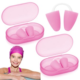 Relaxweex 2 Pack Nose Plugs for Swimming for Adults and Kids (Age 7-12), Waterproof Soft Silicone Swimming Protectors Nose Block Nostril Plugs for Swimmers Surfers Water Sports(Pink,Kids)