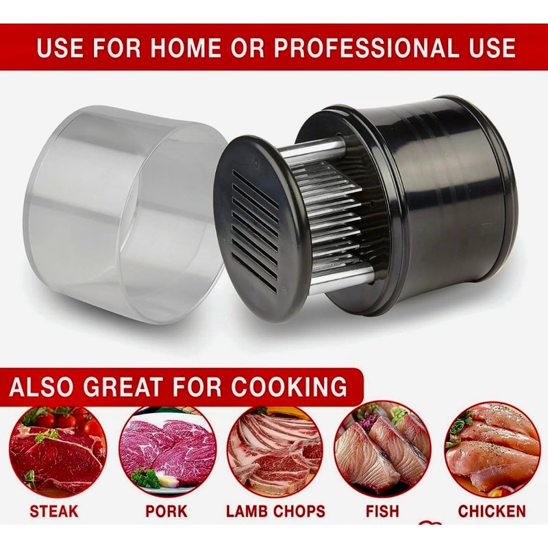 Vidalia Professional Meat Tenderizer, Stainless Steel Blades, Safety Lock, Clear