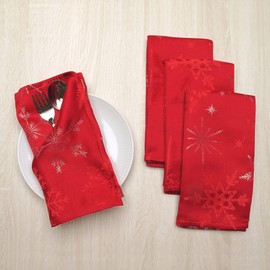 CAIT CHAPMAN HOME COLLECTION Holiday Red Snowflakes Metallic Jacquard Woven Tablecloth (18"x18" Napkin Set of 4)