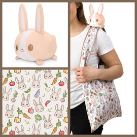 TeeTurtle - Plushie Tote Bag - Light Brown Bunny - From the creators of the Original Reversible Octopus Plushie - Take Your Plush Pal Wherever You Go!