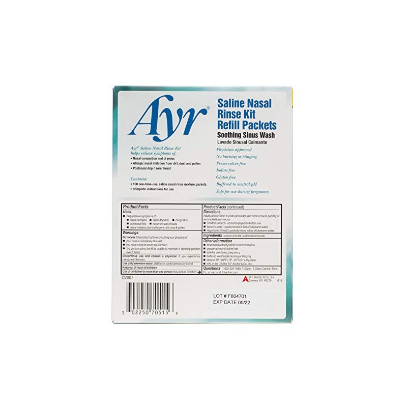 Ayr Saline Nasal Rinse Kit Refill Packets, 100-Count Packets (Pack