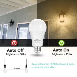 Amazing power Dusk to Dawn Light Bulbs, Sensor E26 LED Bulb 9W (60W Equivalent), 825LM, 2700K Soft White, Auto On/Off Light Bulbs for Outdoor Lighting, 4-Pack