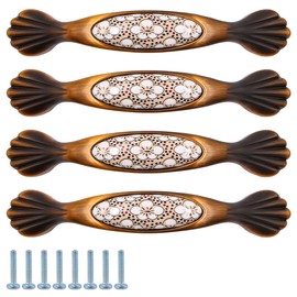 ZONADAH Set of 4 Traditional Drawer Cabinet Ceramics Handle, Hole Distance 96mm, Furniture Door Pull Handles, Antique Handle, Drawer, Door, Cupboards, Bathroom, Kitchen, Dasy Pattern