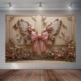 TOAOFY 7×5ft Bow Butterfly Backdrop, Butterfly Wings Backdrop, Girls Birthday Party Decoration, Wedding Bridal Photo Booth, Portrait Studio Booth Props TAYBSJ189