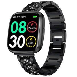 Lamshaw Compatible with EGQINR Smartwatch Bands, 18mm, 20mm, 22mm Jewelry Bling Diamond Metal Dressy Replacement Strap Compatible for EGQINR H31, H38, H52, T90, T32, P103, Watch HT, HT12, P88, T42