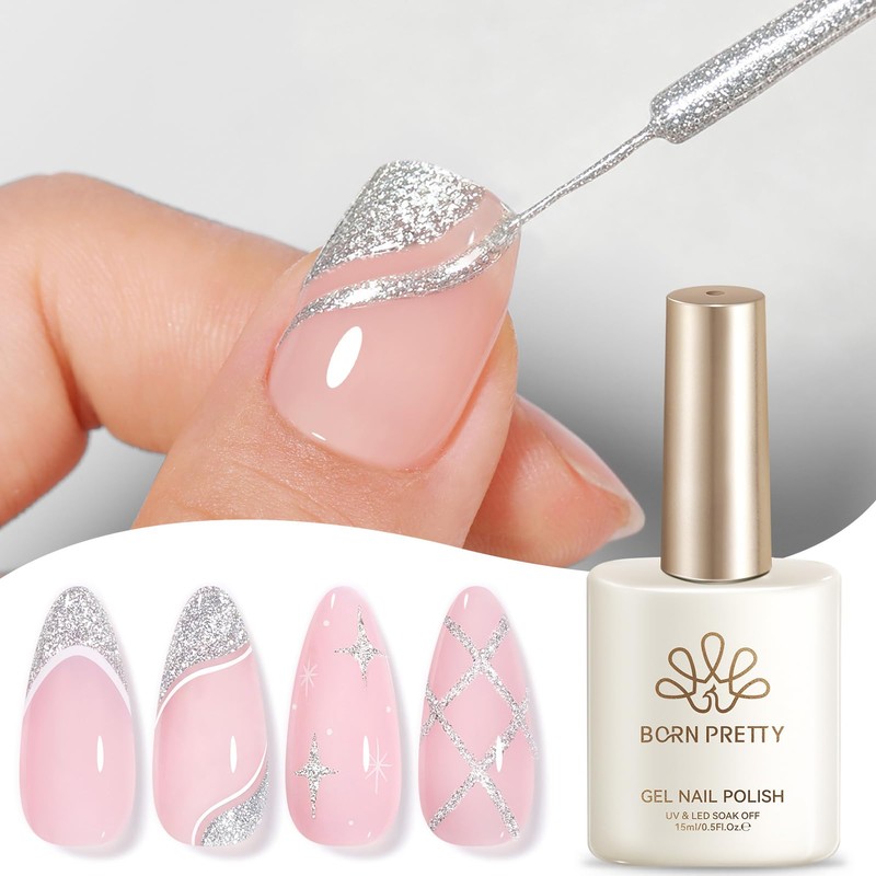 Platinum Silver Swirl Gel Nail Polish Art Liner 15ml