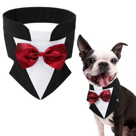 AOFITEE Formal Dog Tuxedo, Medium Dog Wedding Bandana Collar with Bow Tie, Adjustable Dog Birthday Costume Valentines Outfits, Bowtie for Medium Dogs Party Tux Wedding Outfit, Black M