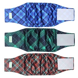 wegreeco Christmas Washable Male Dog Belly Band (Stylish Pattern)- Pack of 3 - Washable Male Dog Belly Wrap, Dog Diapers Male (Blue, Green, Red Plaid, S)