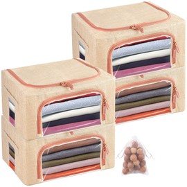 4 Pcs 24L Cashmere Sweater Storage Bag with Natural Cedar Ball,Breathable & Washable Cotton Bag,Cashmere Protection Pouch Wool Cotton Sweater Storage Bag for Woolen Cashmere Sweaters,Merino Wool