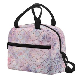 Bengbobar Mermaid Insulated Lunch Bag for Girls Kids Women Reusable Kawaii Lunch Box with Strap Pockets Soft Tote Lunch Bag Simple Modern Waterproof Crossbody for School Work Office Picnic Travel