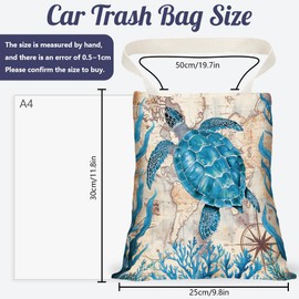 DELORIGIN Foldable Car Bin with Sea Turtles Portable Car Bin Bag for Hanging with Press Studs Waste Storage Reusable Car Bin for Camping Travel Storage Bag