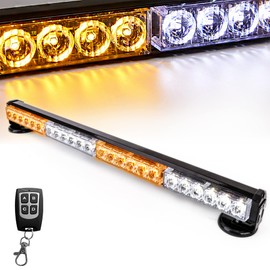 LE-JX Wireless Remote Control Battery Traffic Advisor Emergency Lights Bar Led Strobe Safety Warning Light Roof Top Hazard Flash with Magnetic Base Mount and 12V Rechargeable Plug (24”,Amber/White)